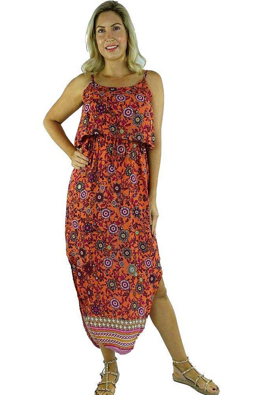 Ladies Sundrenched Long Dresses | Mojito Dress "Sangria" Coral