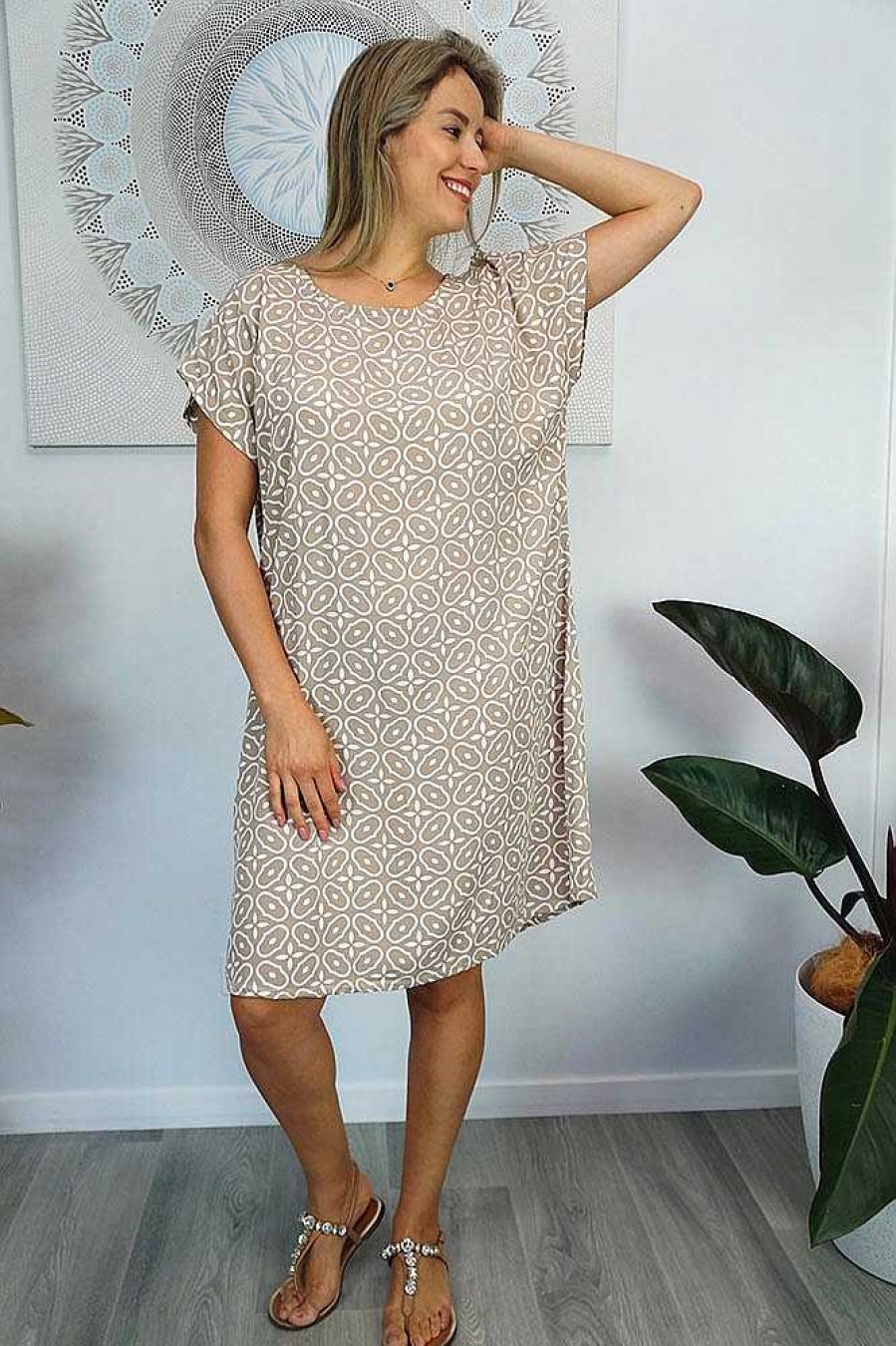 Plus Size Sundrenched | Michelle Dress "Links" Taupe