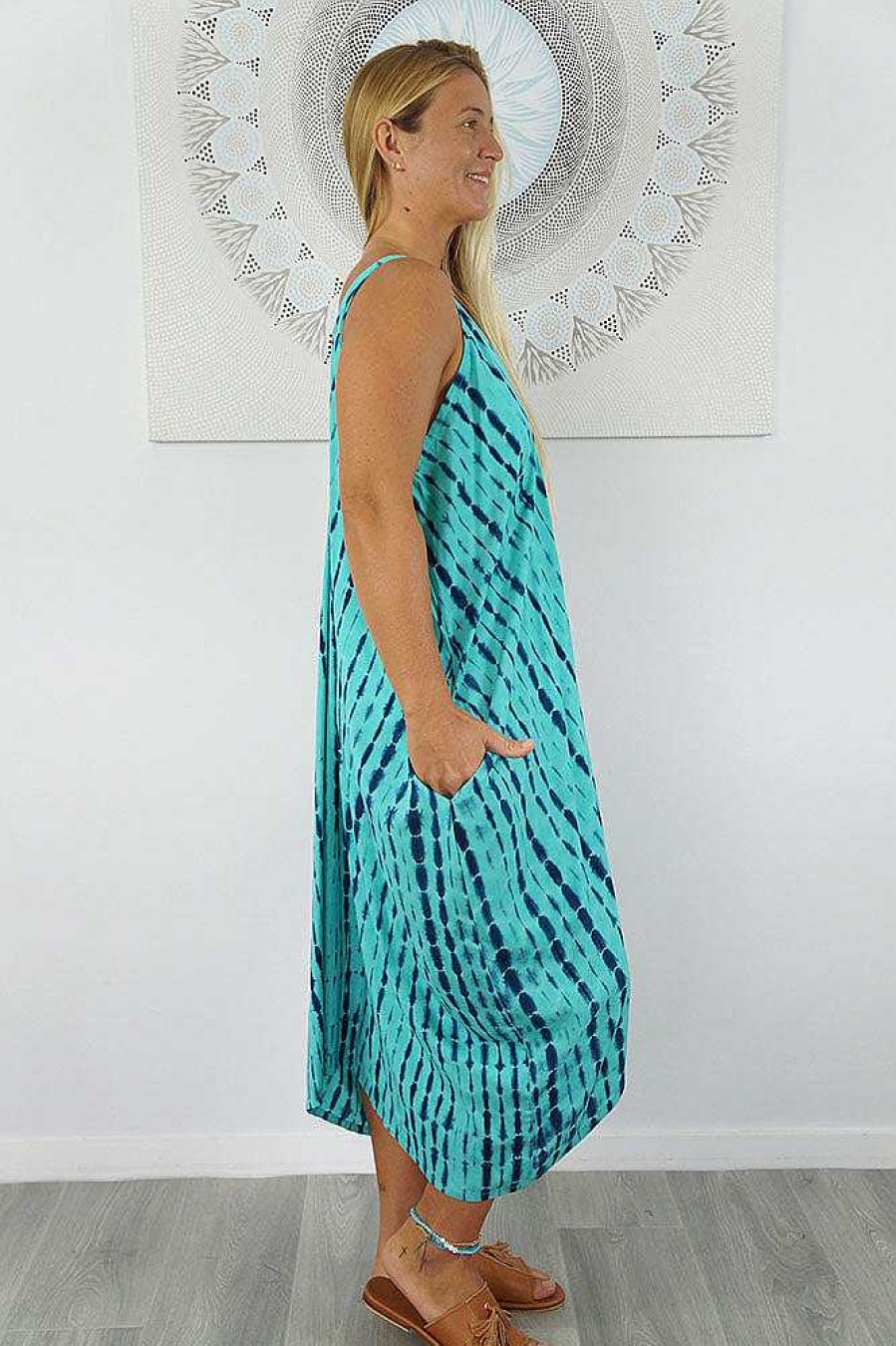 Ladies Sundrenched Mid Length Dresses | Festival Dress "Crackle" Tie Dye