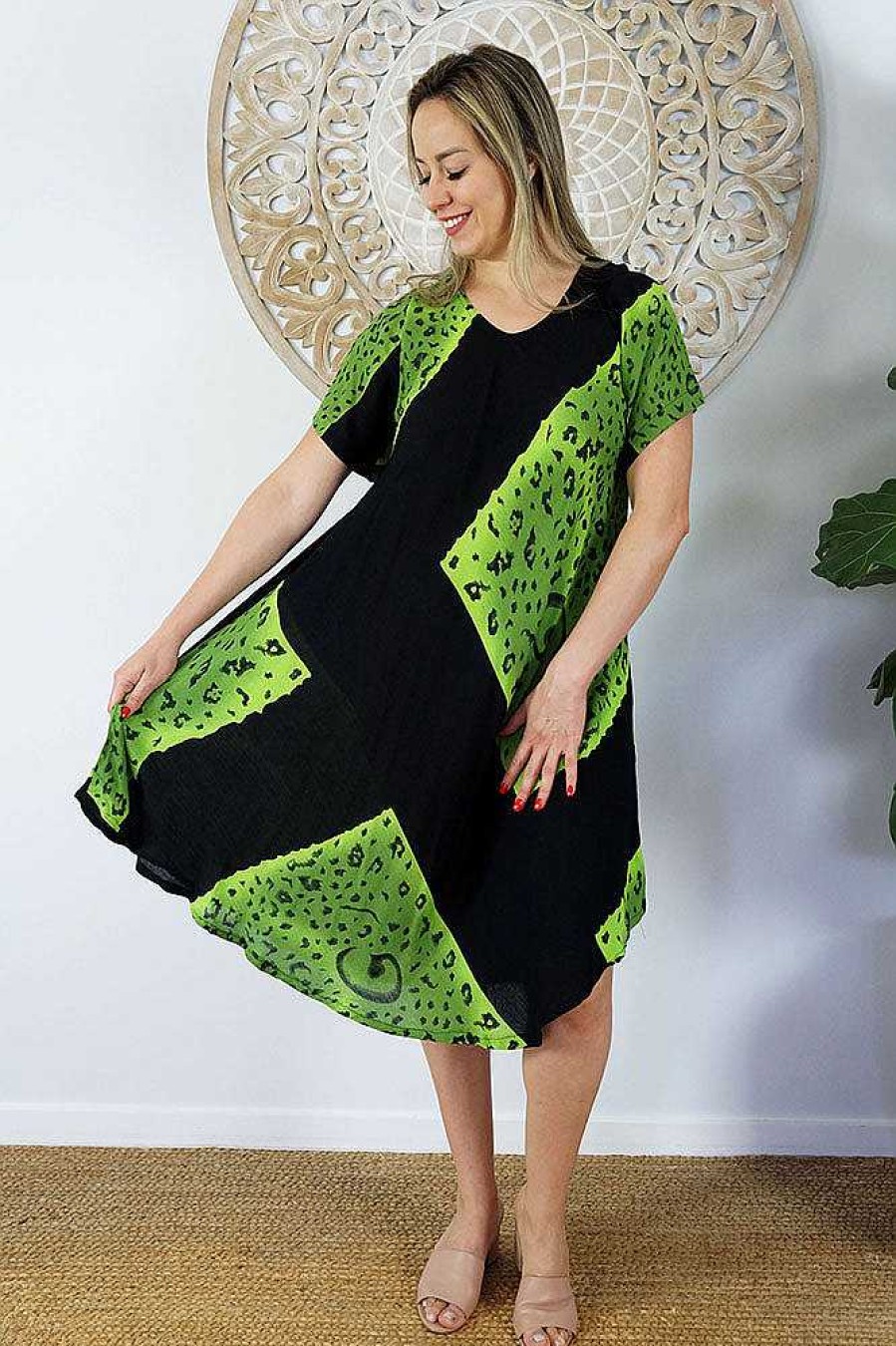 Ladies Sundrenched Long Dresses | Newport Dress "Animal" Print Green