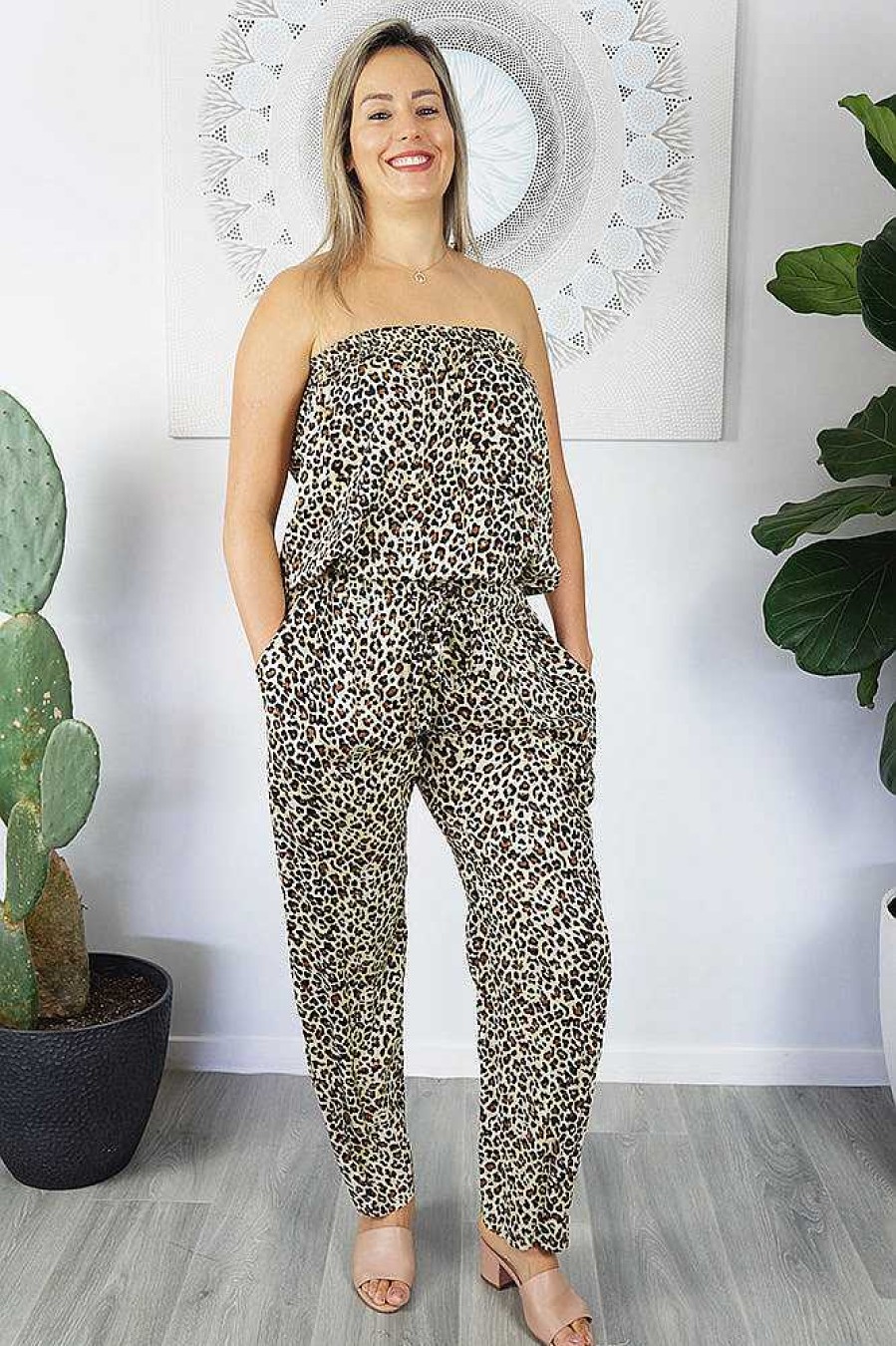 Ladies Sundrenched Long Jumpsuits | Long Jumpsuit Baby Cheetah Print