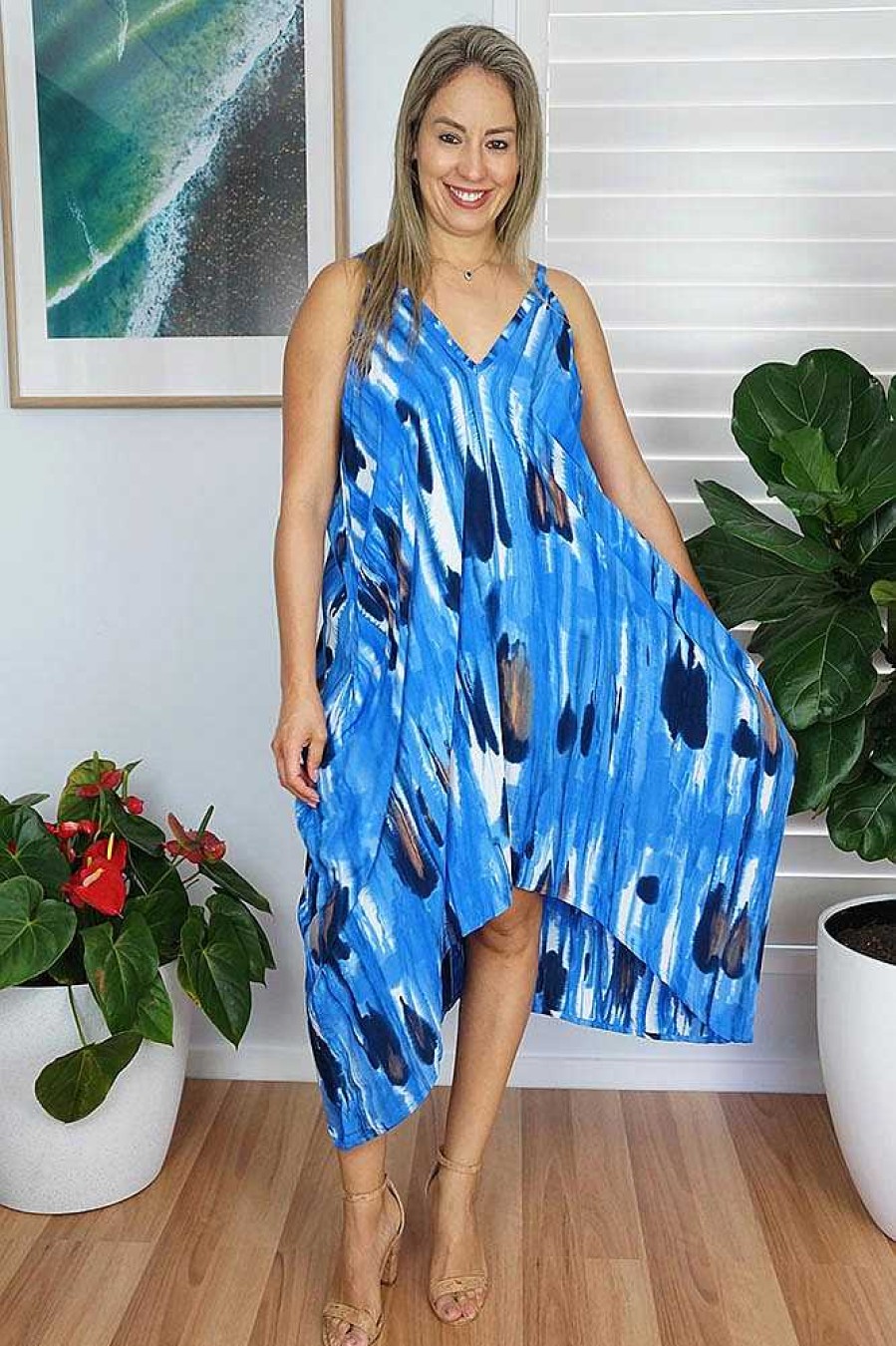 Ladies Sundrenched Mid Length Dresses | Festival Dress "Steaky Tie Dye"