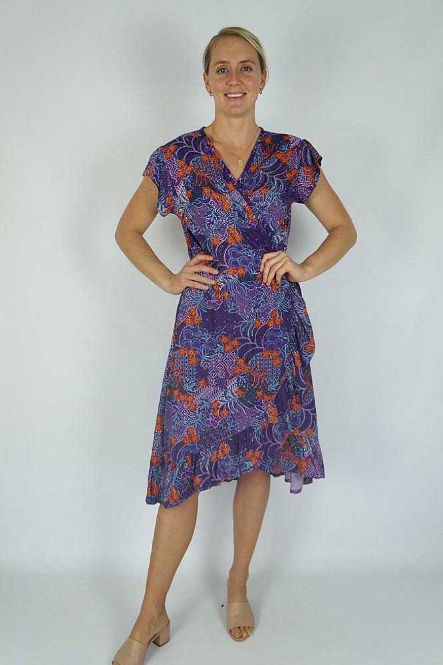 Ladies Sundrenched Mid Length Dresses | Cupid Dress "Batik Paisley" Purple