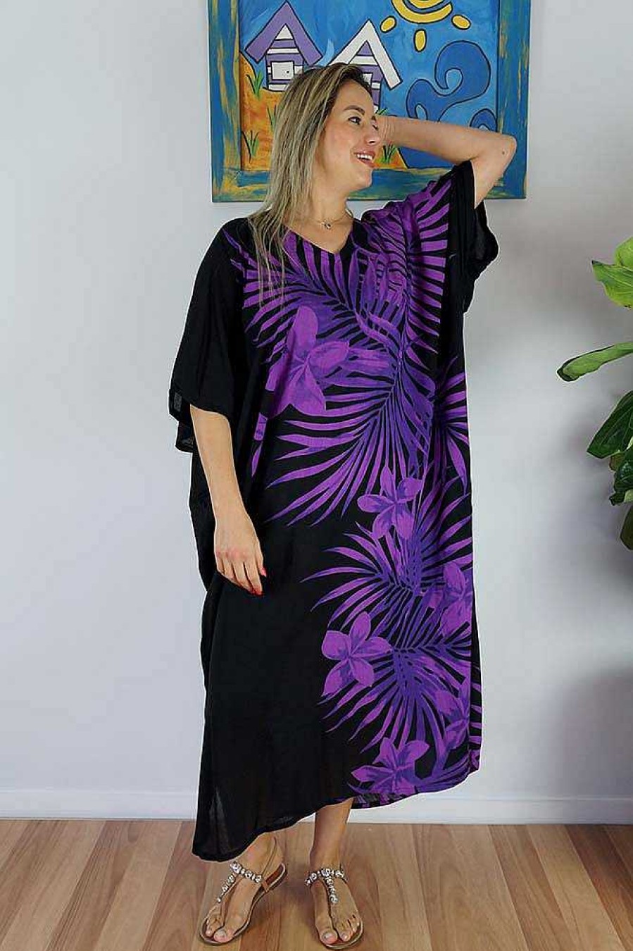 Ladies Sundrenched Regular Kaftans | Long Kaftan Palm Frond