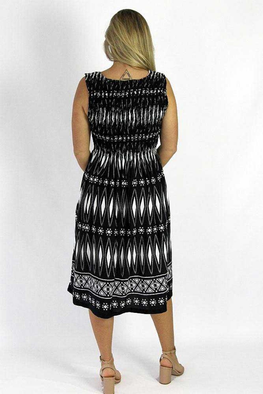 Ladies Sundrenched | Singlet Smock Dress Tiffany Black