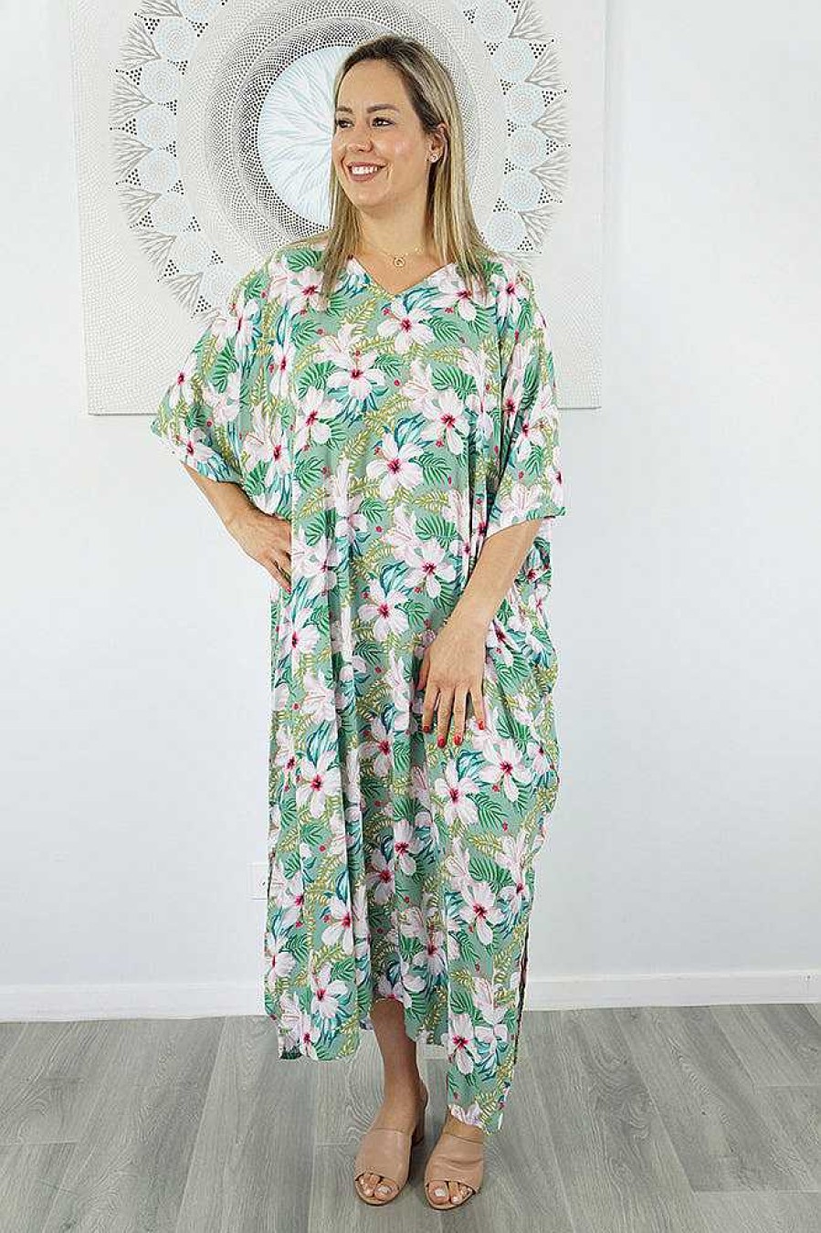 Plus Size Sundrenched Premium Kaftans | Premium Long Kaftan "Fan Flower"