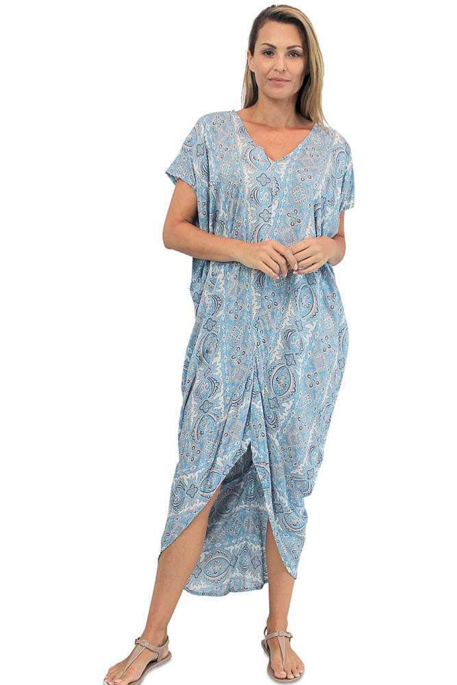 Ladies Sundrenched Long Dresses | Frilled Toga Dress "Deja Vu" Print