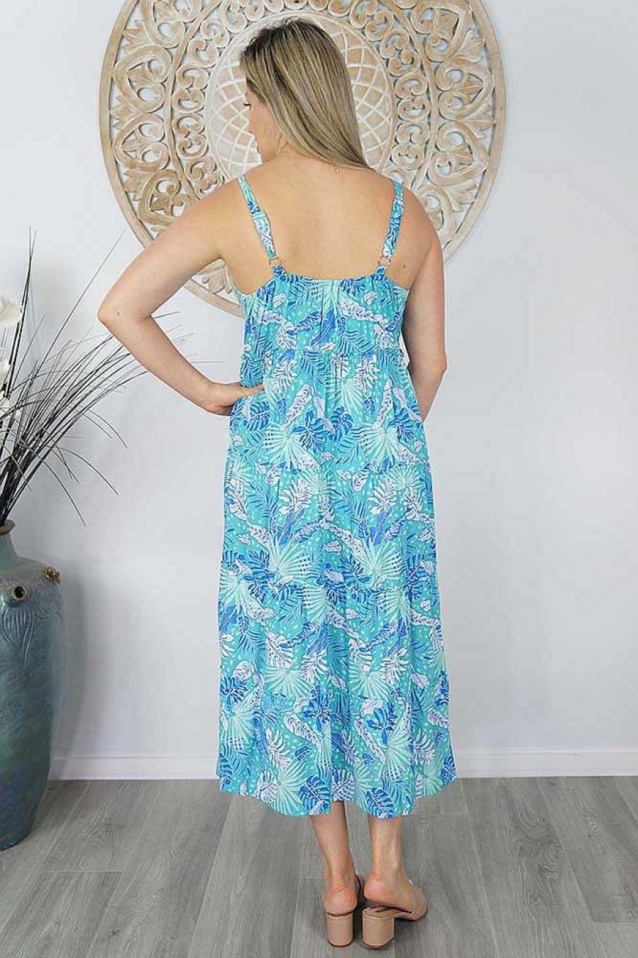 Ladies Sundrenched Mid Length Dresses | Twiggy Dress "Tropical Leaves"