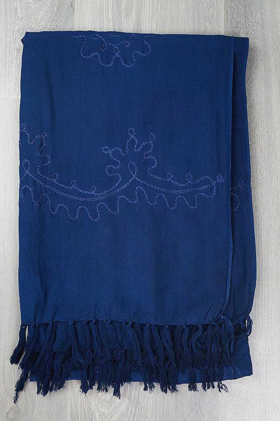 Sarongs Sundrenched | Embroidered Plain Sarong Navy Blue