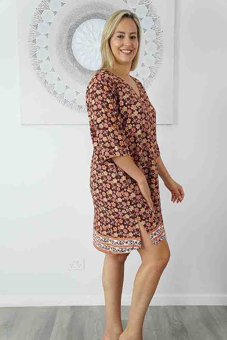 Ladies Sundrenched Short Dresses | 3/4 Sleeve Tunic "Dahlia"