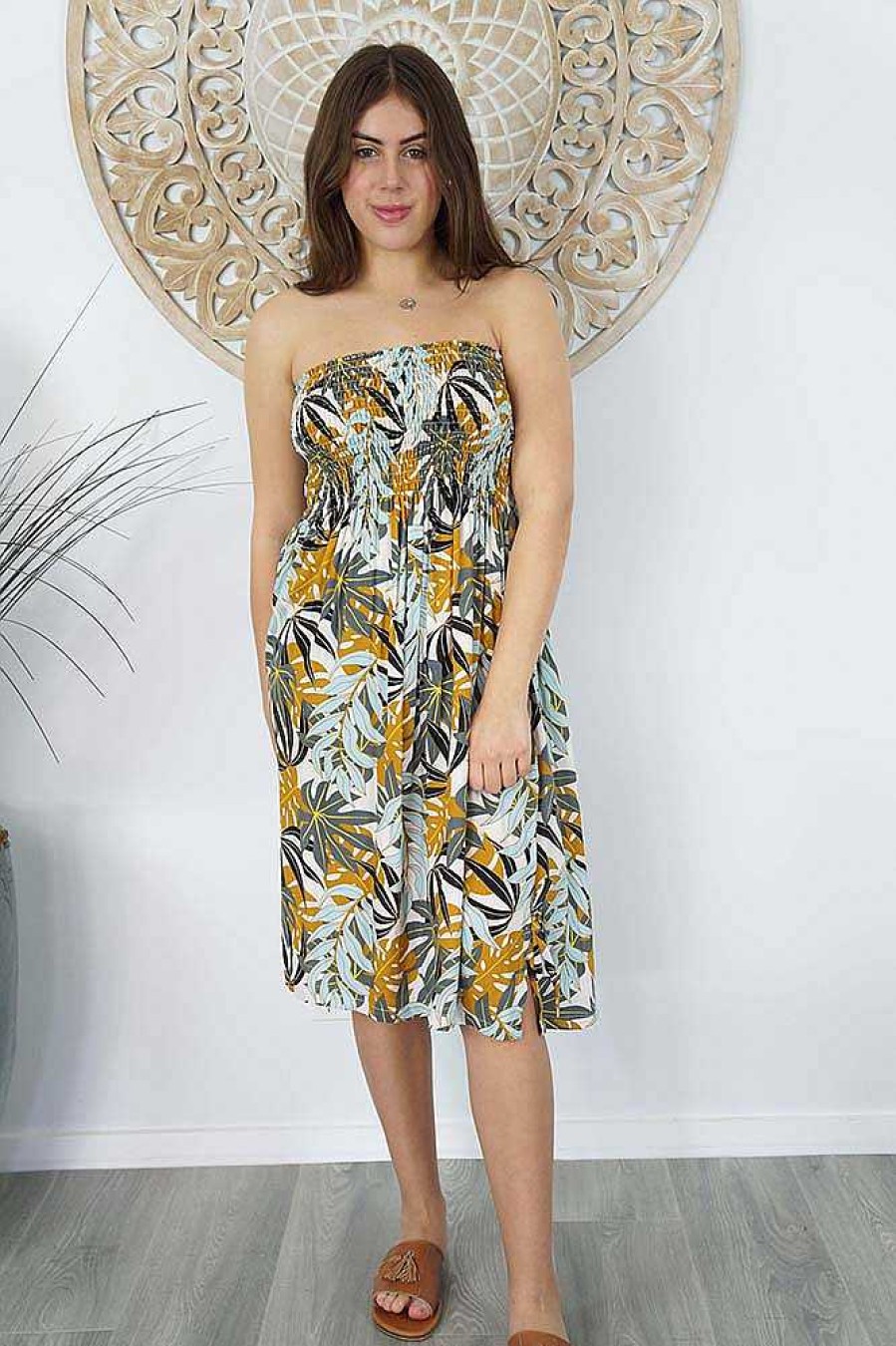 Ladies Sundrenched Short Dresses | Smock Dress "Palm Paradise"