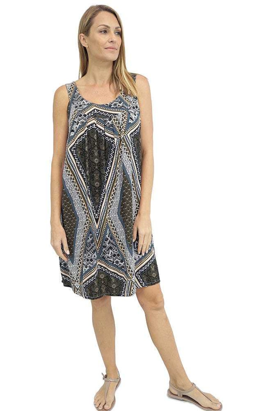 Ladies Sundrenched Short Dresses | Tahiti Dress "Tapestry" Brown