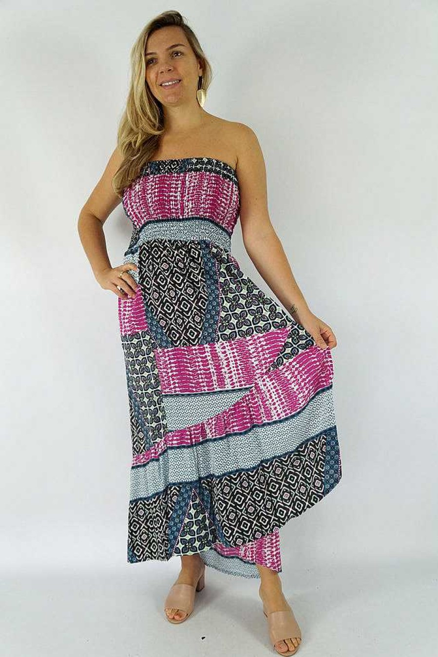 Ladies Sundrenched Long Dresses | Salsa Dress "Clover" Fuscia