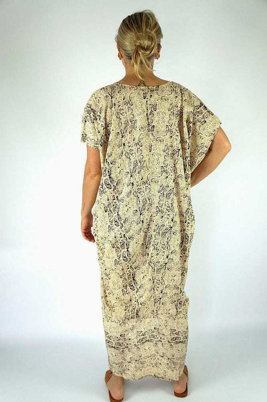 Ladies Sundrenched Long Dresses | Frilled Toga Dress "Cobra" Taupe