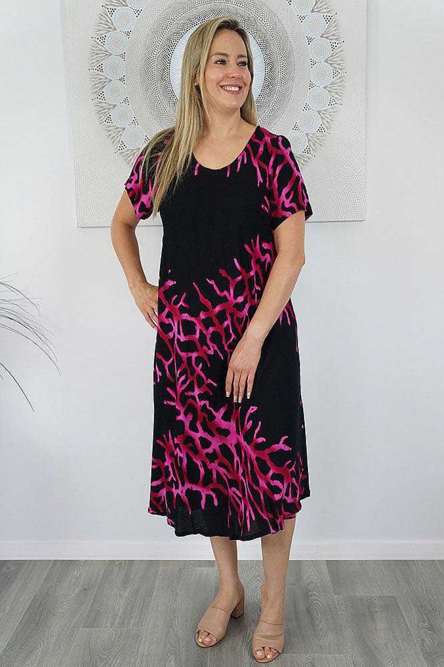 Ladies Sundrenched Mid Length Dresses | Newport Dress "Flame"