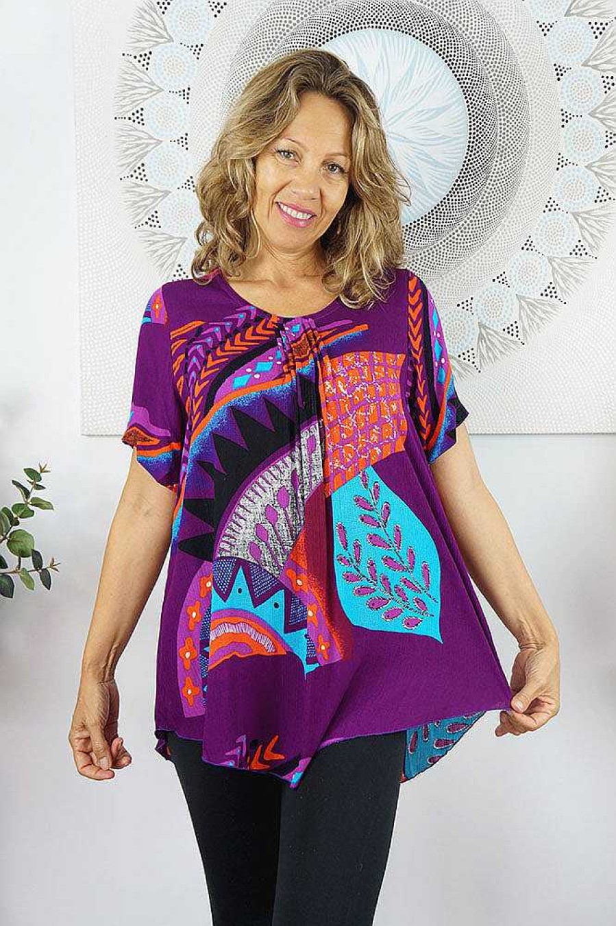 Plus Size Sundrenched | Newport Top "Aztec" Purple