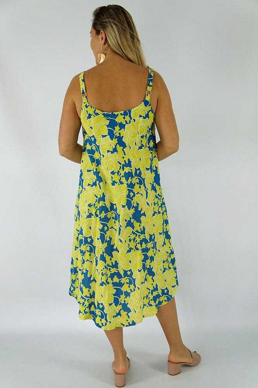 Ladies Sundrenched Mid Length Dresses | Montego Dress "Spot Flower" Indigo