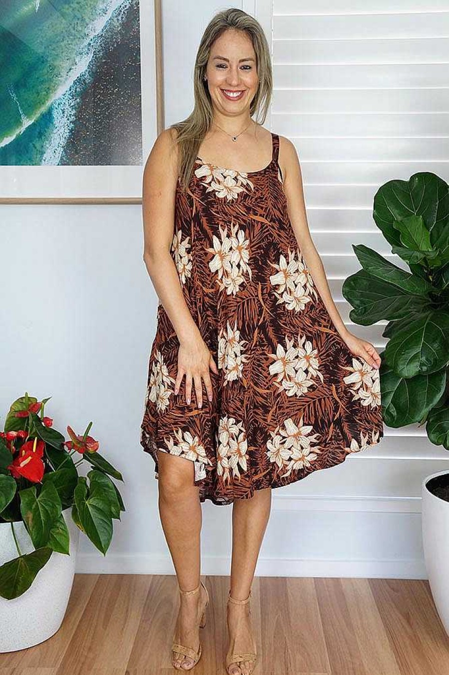 Ladies Sundrenched Mid Length Dresses | Montego Dress "Orchid" Brown