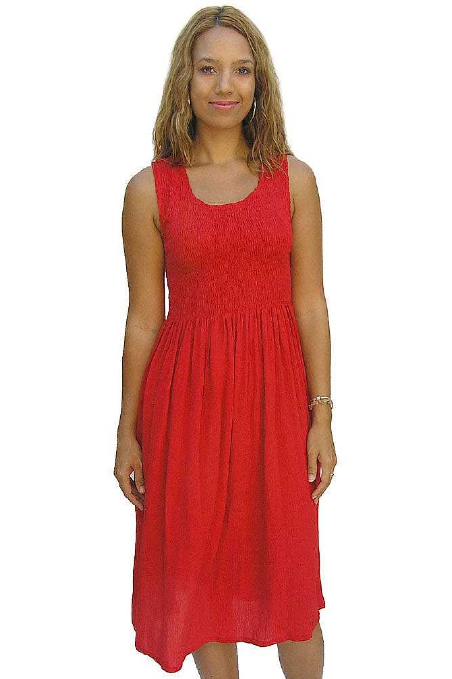 Ladies Sundrenched Mid Length Dresses | Singlet Smock Dress "Plain" Colours