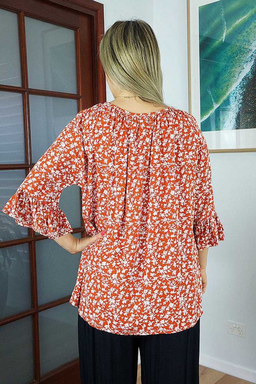 Ladies Sundrenched | Capri Top "Microflower" Rust