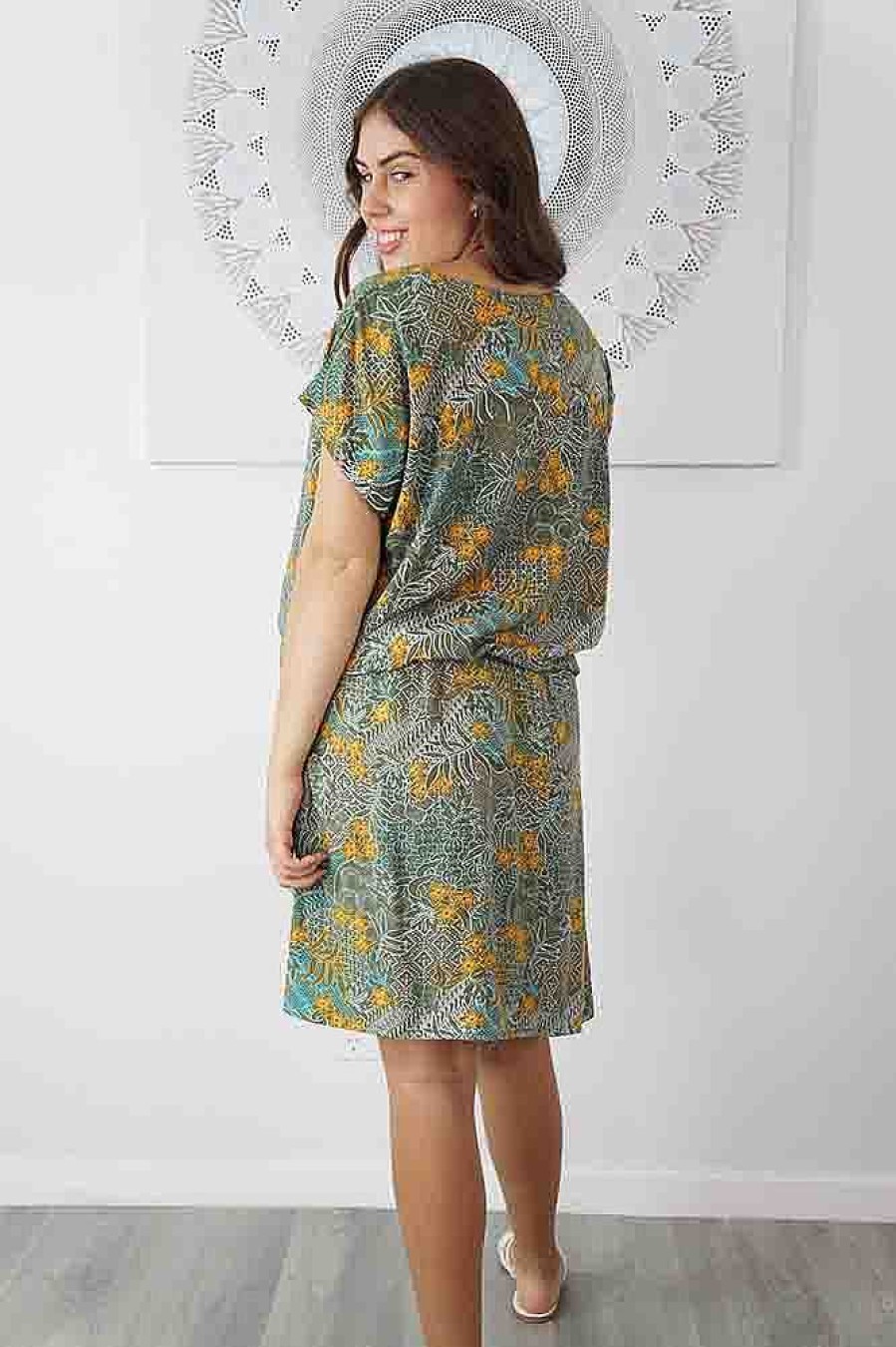 Ladies Sundrenched Short Dresses | Papaya Dress "Paisley Batik" Taupe