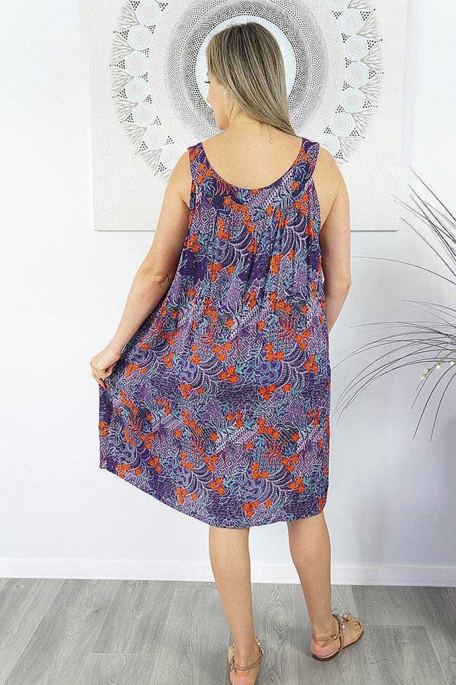 Plus Size Sundrenched | Tahiti Dress "Batik Paisley" Purple