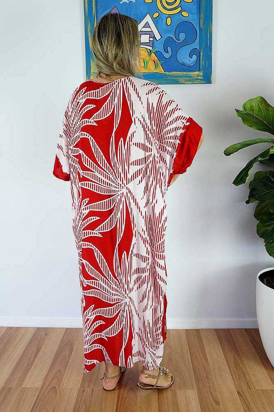 Ladies Sundrenched Regular Kaftans | Long Kaftan Reunion Red