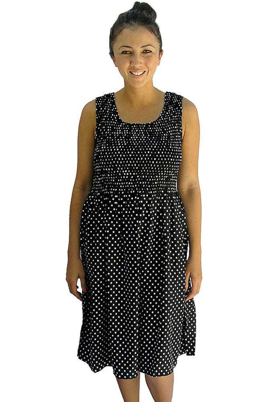 Ladies Sundrenched Mid Length Dresses | Singlet Smock Dress "Polka Dot" Print