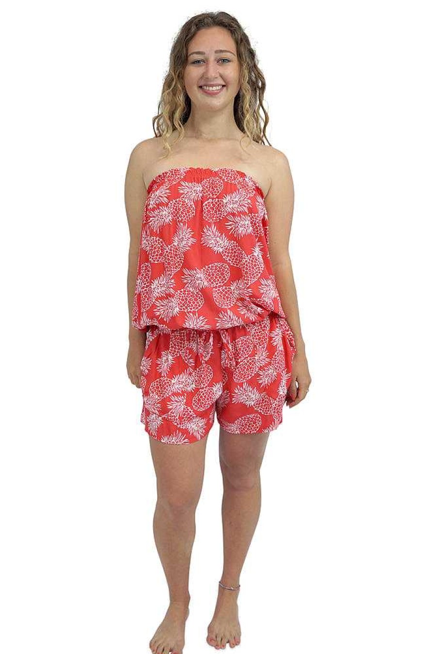 Plus Size Sundrenched | Short Jumpsuit "Pineapple" Coral