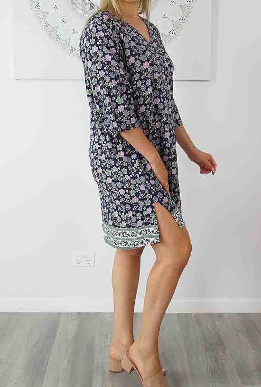 Ladies Sundrenched Short Dresses | 3/4 Sleeve Tunic "Dahlia"